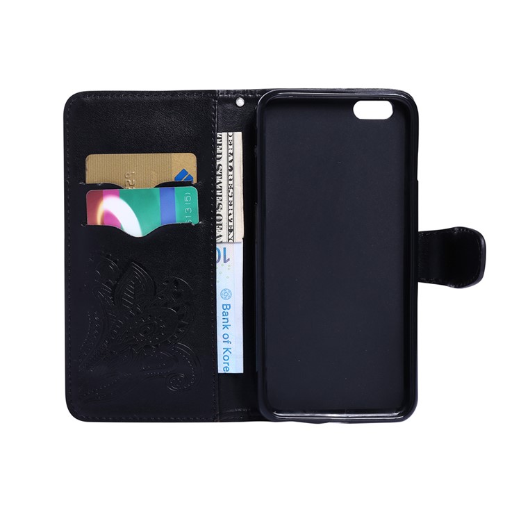 Paisley Pattern Imprint Leather Wallet Case with Lanyard for iPhone 6S Plus / 6 Plus - Black-1
