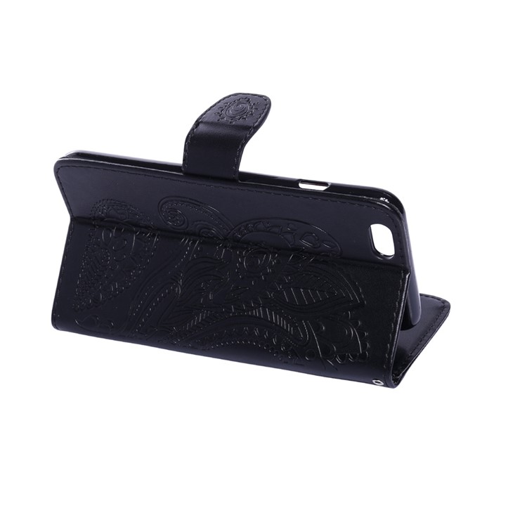 Paisley Pattern Imprint Leather Wallet Case with Lanyard for iPhone 6S Plus / 6 Plus - Black-1