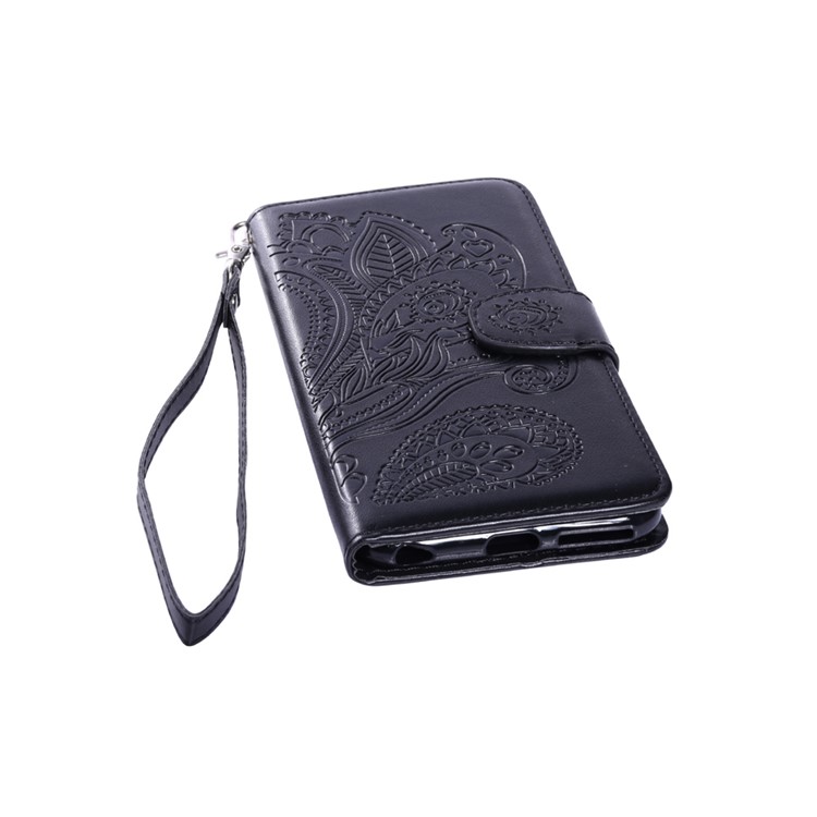 Paisley Pattern Imprint Leather Wallet Case with Lanyard for iPhone 6S Plus / 6 Plus - Black-1