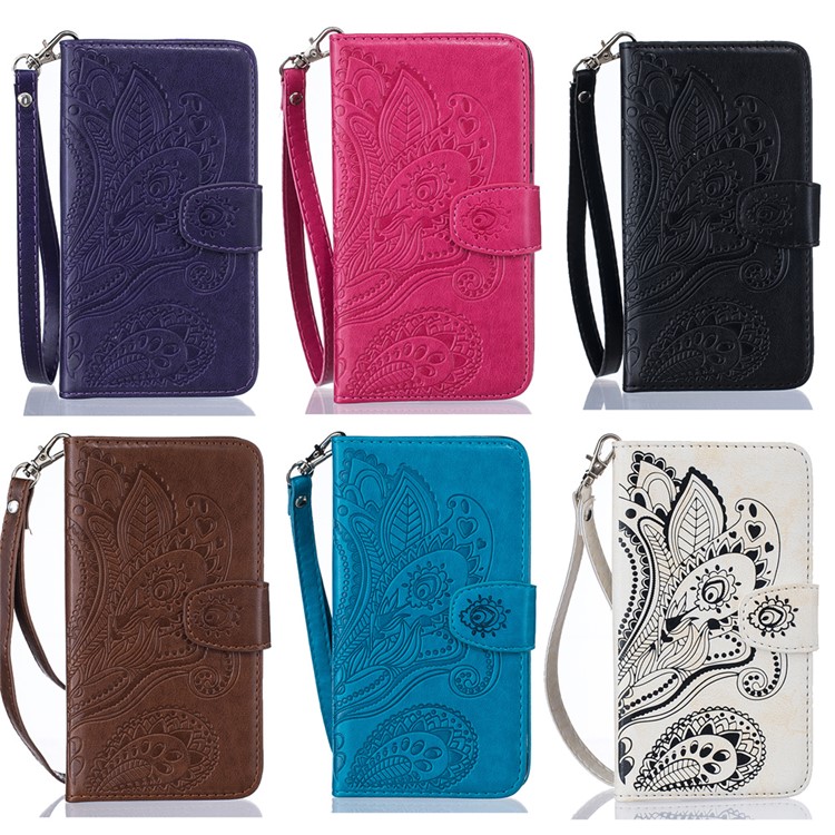 Paisley Pattern Imprint Leather Wallet Case with Lanyard for iPhone 6S Plus / 6 Plus - Black-1