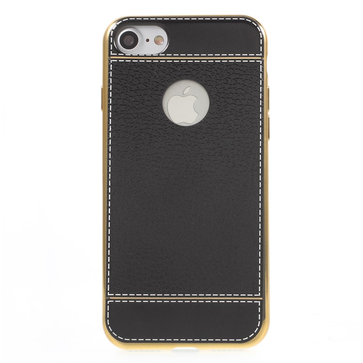 PU Leather Coated Plating TPU Case for iPhone 7 - Black-1