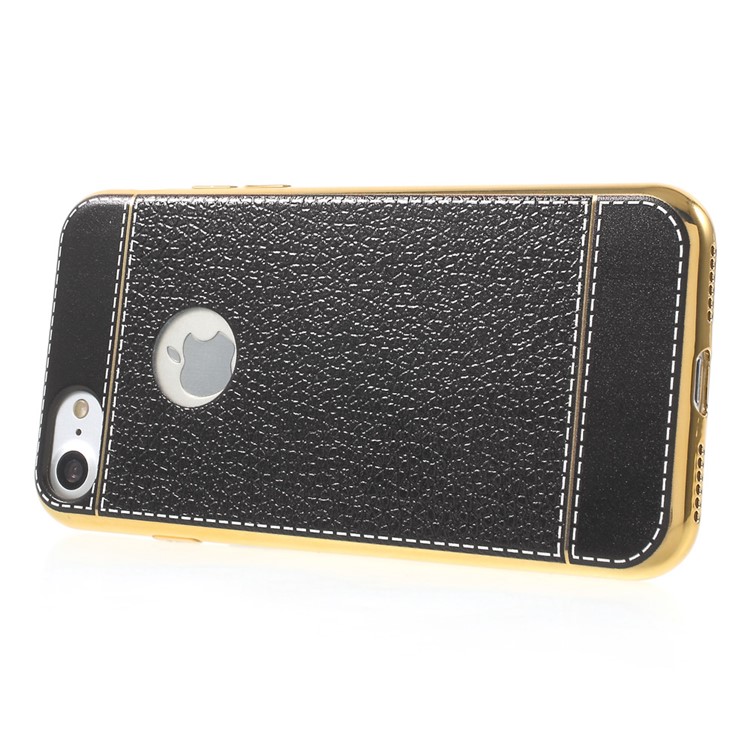 PU Leather Coated Plating TPU Case for iPhone 7 - Black-1