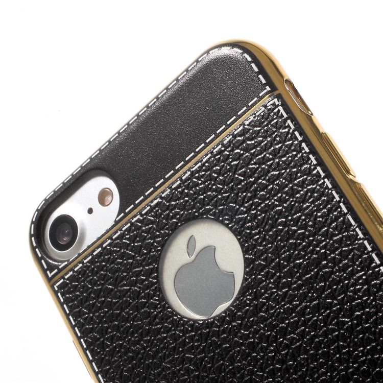 PU Leather Coated Plating TPU Case for iPhone 7 - Black-1