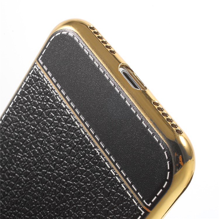 PU Leather Coated Plating TPU Case for iPhone 7 - Black-1