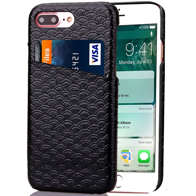 Fish Scale Pattern Leather Skin PC Card Slot Case for iPhone 7 Plus 5.5 - Black-1