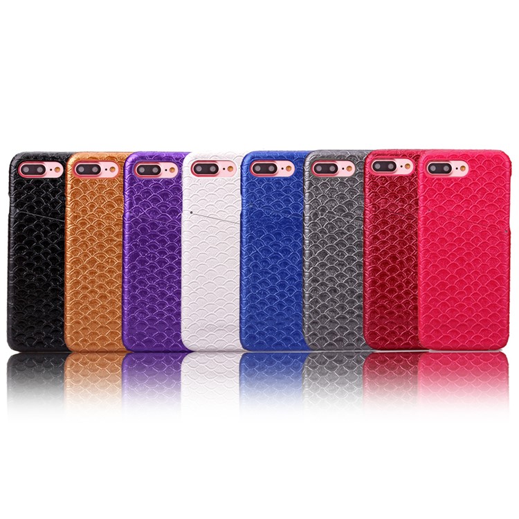 Fish Scale Pattern Leather Skin PC Card Slot Case for iPhone 7 Plus 5.5 - Black-1