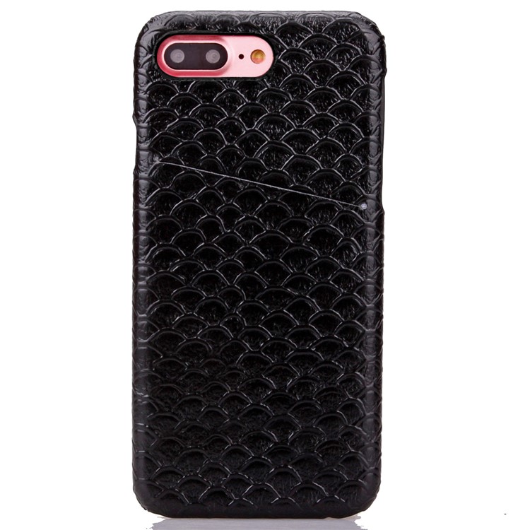Fish Scale Pattern Leather Skin PC Card Slot Case for iPhone 7 Plus 5.5 - Black-1