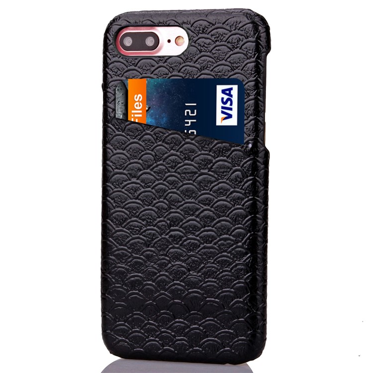 Fish Scale Pattern Leather Skin PC Card Slot Case for iPhone 7 Plus 5.5 - Black-1