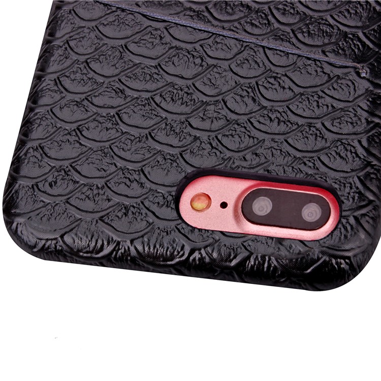 Fish Scale Pattern Leather Skin PC Card Slot Case for iPhone 7 Plus 5.5 - Black-1