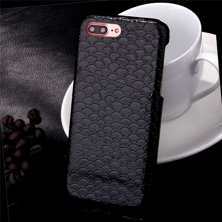 Fish Scale Pattern Leather Skin PC Card Slot Case for iPhone 7 Plus 5.5 - Black-1