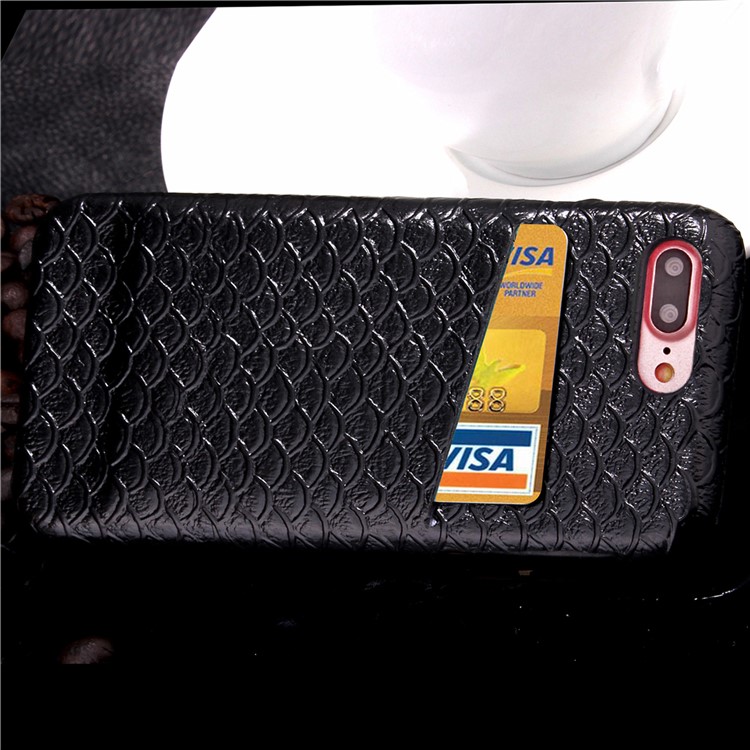 Fish Scale Pattern Leather Skin PC Card Slot Case for iPhone 7 Plus 5.5 - Black-1