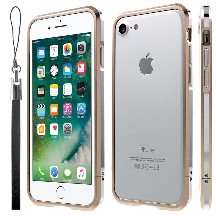 

Screw Closure Aluminium Alloy Bumper for iPhone 7 / 8 4.7 inch with Strap - Gold