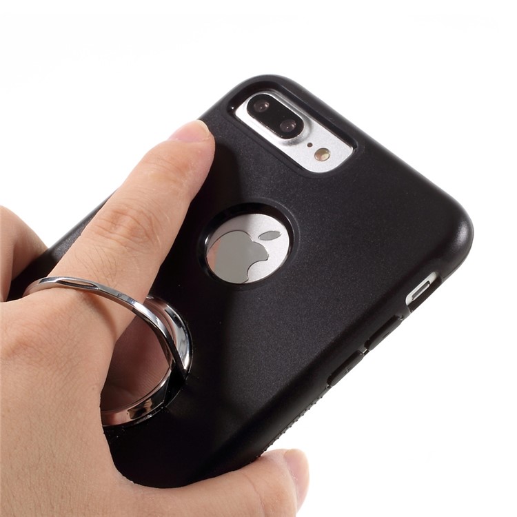 For iPhone 7 Plus Hybrid PC + TPU Phone Case with 360 Degree Rotation Metal Ring Kickstand - Black-9
