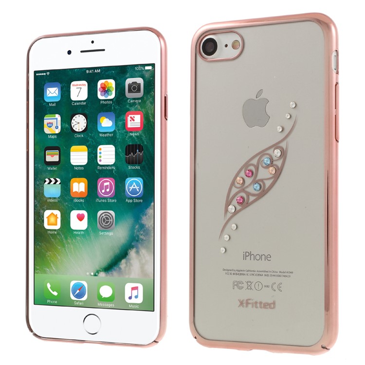 

X-FITTED Стразы Изящный Лист Шаблон Eletroplating Жесткий Футляр Для Iphone 8/7 - Розовое Золото