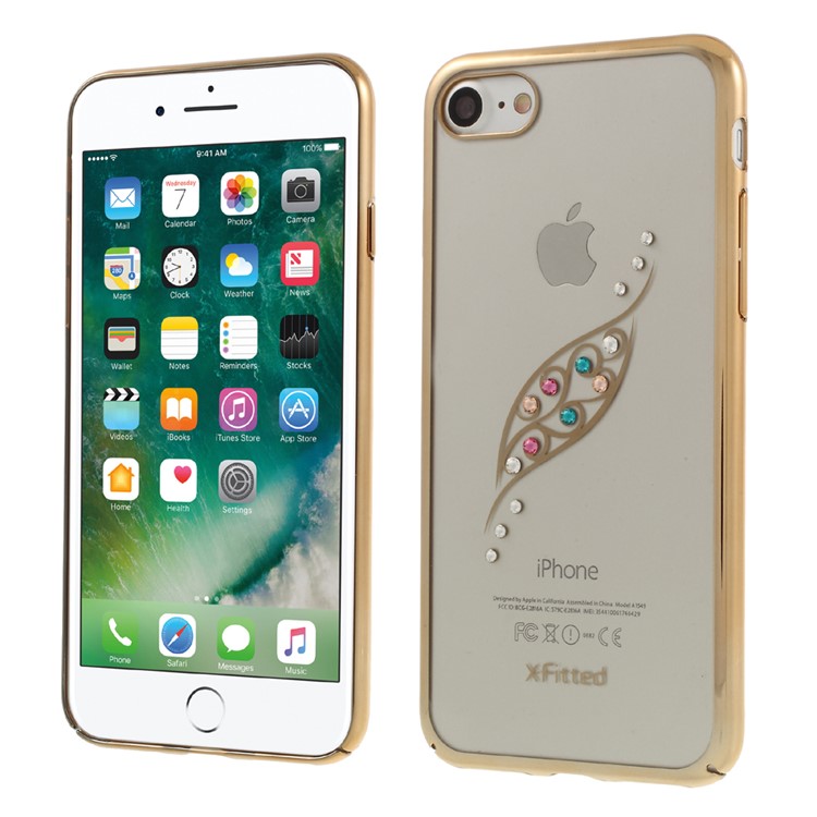

X-FITTED Rhinestones PC Plated Case for iPhone 8/7 4.7 Graceful Leaf Pattern - Gold