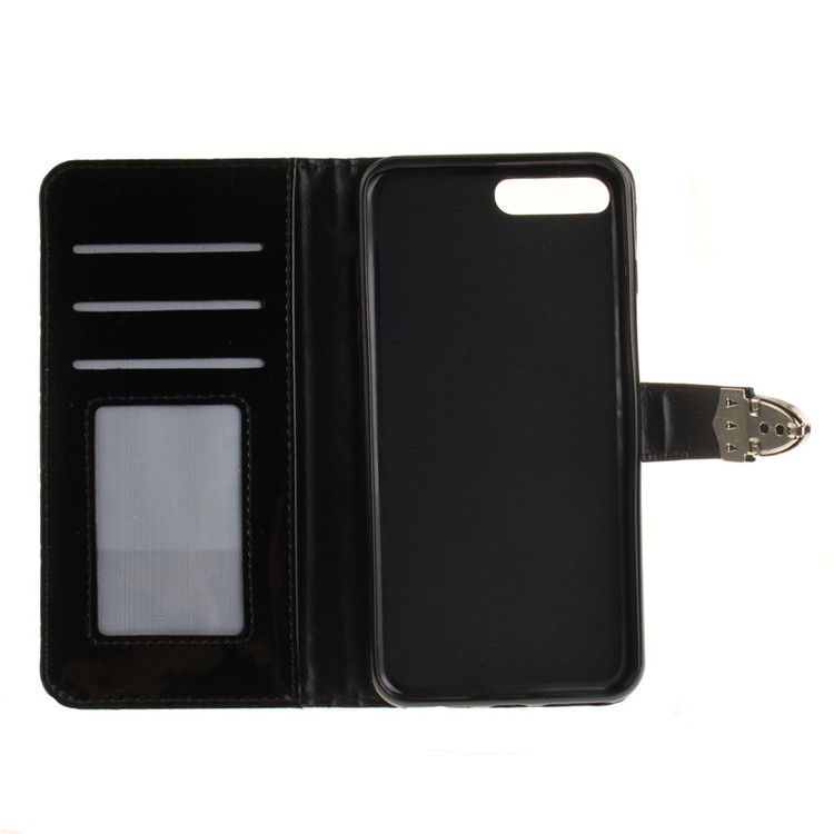 Metal Button Grid Pattern Leather Wallet Case for iPhone 7 Plus 5.5 - Black-1