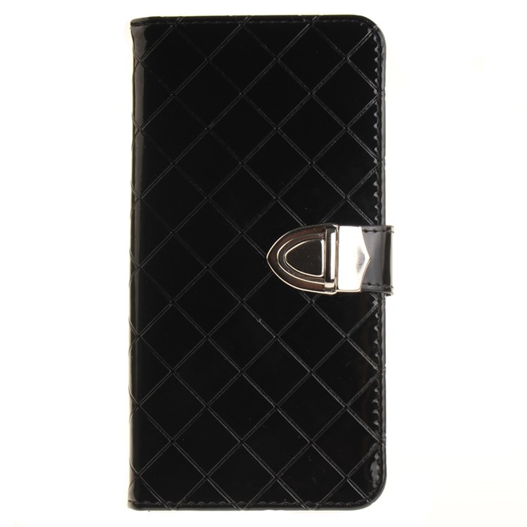Metal Button Grid Pattern Leather Wallet Case for iPhone 7 Plus 5.5 - Black-1