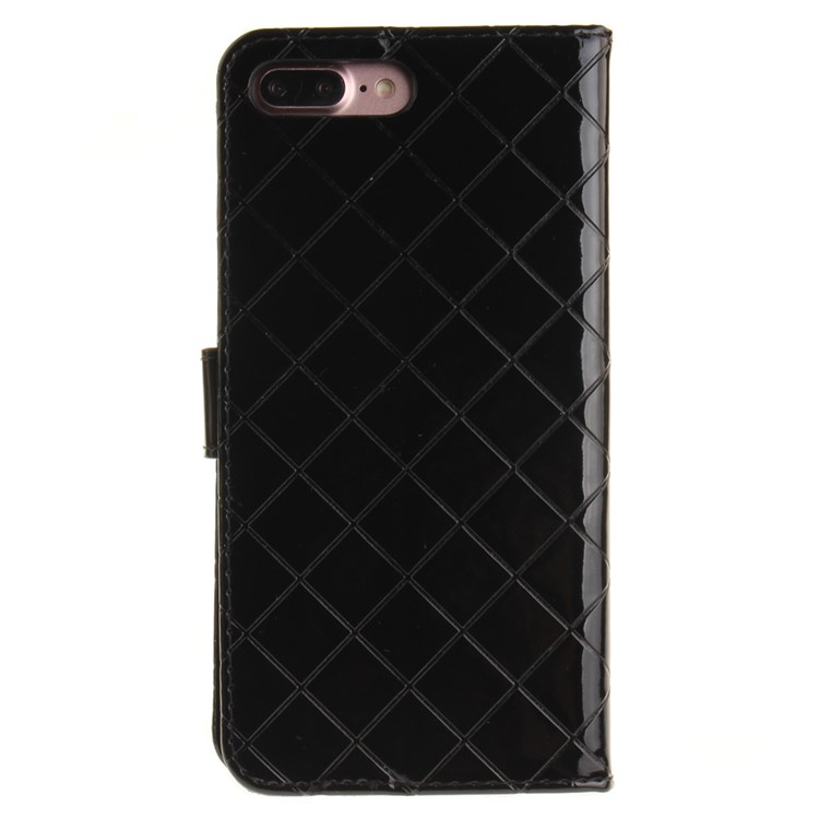 Metal Button Grid Pattern Leather Wallet Case for iPhone 7 Plus 5.5 - Black-1