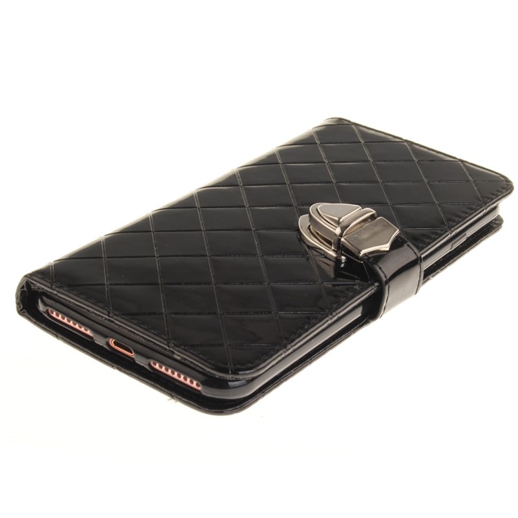 Metal Button Grid Pattern Leather Wallet Case for iPhone 7 Plus 5.5 - Black-1