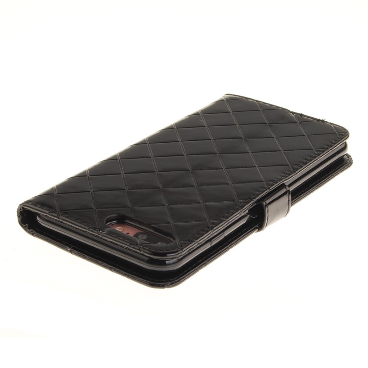 Metal Button Grid Pattern Leather Wallet Case for iPhone 7 Plus 5.5 - Black-1
