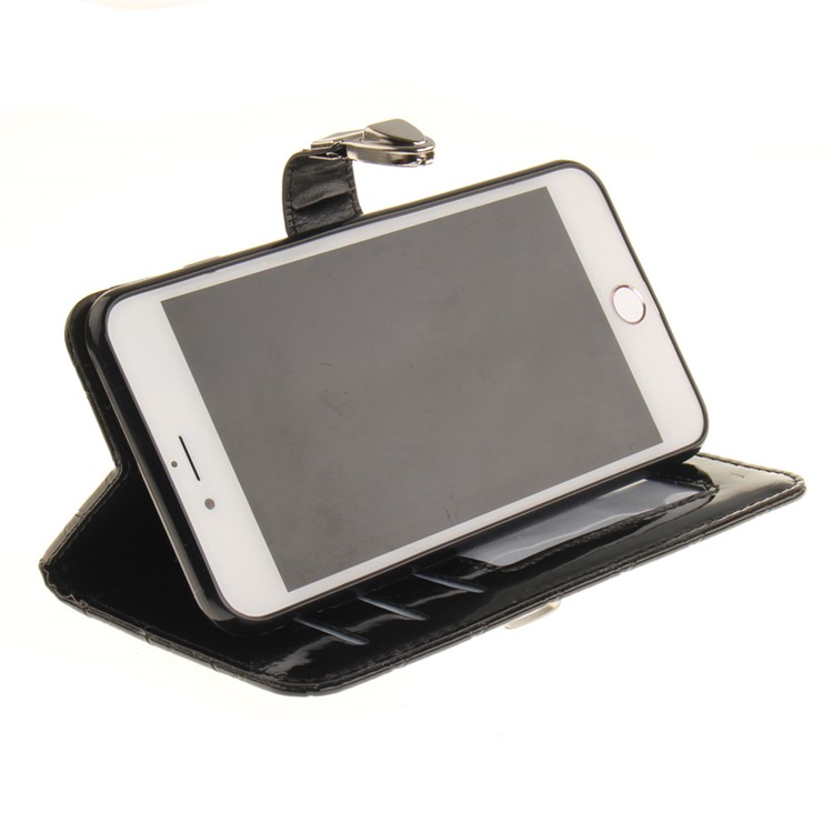 Metal Button Grid Pattern Leather Wallet Case for iPhone 7 Plus 5.5 - Black-1