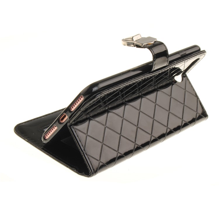 Metal Button Grid Pattern Leather Wallet Case for iPhone 7 Plus 5.5 - Black-1