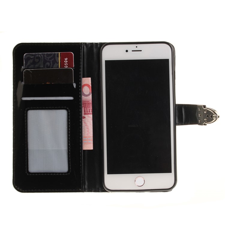 Metal Button Grid Pattern Leather Wallet Case for iPhone 7 Plus 5.5 - Black-1