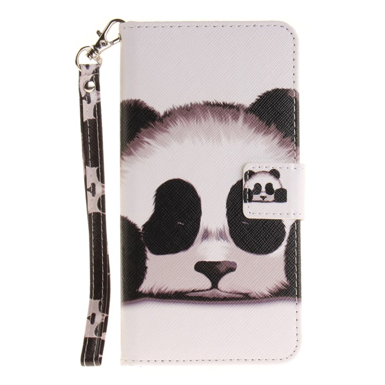 Pattern Printing Leather Wallet Stand Cover with Wrist Strap for iPhone 7 Plus 5.5 - Panda-1