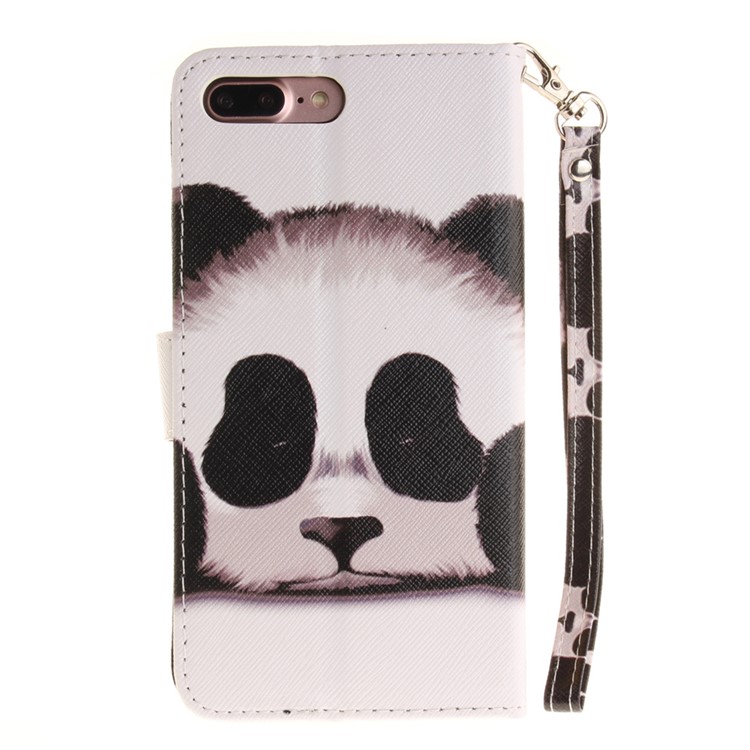 Pattern Printing Leather Wallet Stand Cover with Wrist Strap for iPhone 7 Plus 5.5 - Panda-1