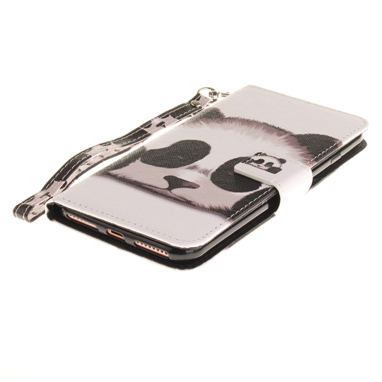 Pattern Printing Leather Wallet Stand Cover with Wrist Strap for iPhone 7 Plus 5.5 - Panda-1