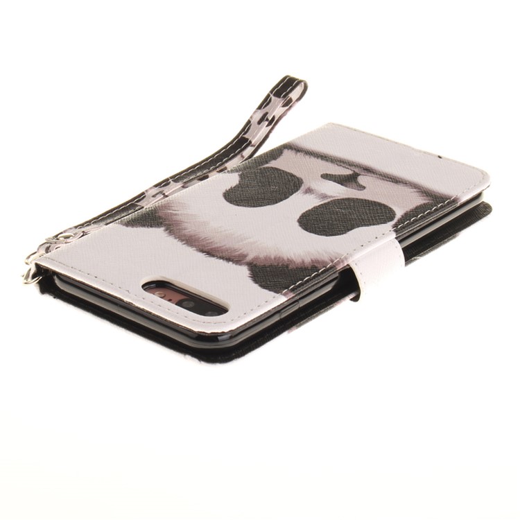 Pattern Printing Leather Wallet Stand Cover with Wrist Strap for iPhone 7 Plus 5.5 - Panda-1