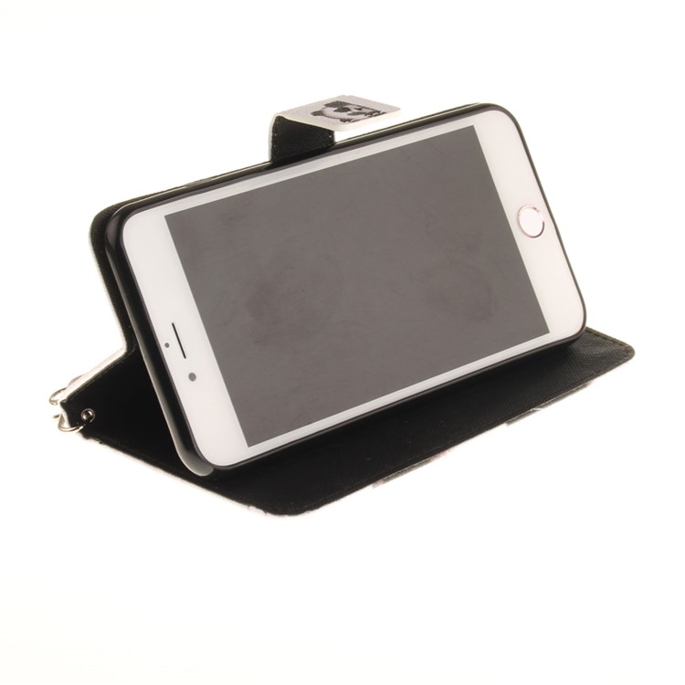 Pattern Printing Leather Wallet Stand Cover with Wrist Strap for iPhone 7 Plus 5.5 - Panda-1