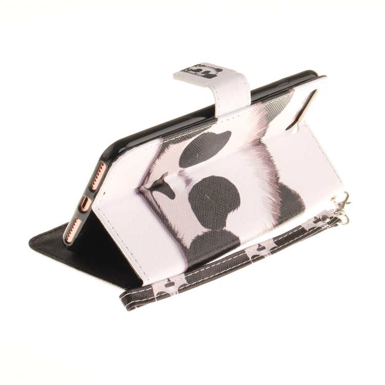Pattern Printing Leather Wallet Stand Cover with Wrist Strap for iPhone 7 Plus 5.5 - Panda-1