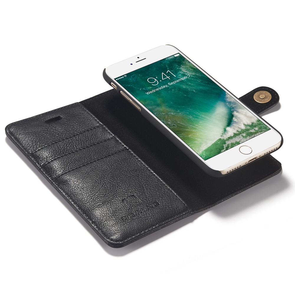 DG.MING Split Leather Wallet Cover with Detachable PC Back Shell for iPhone SE (2020) / SE (2022) / 8 / 7 - Black-10