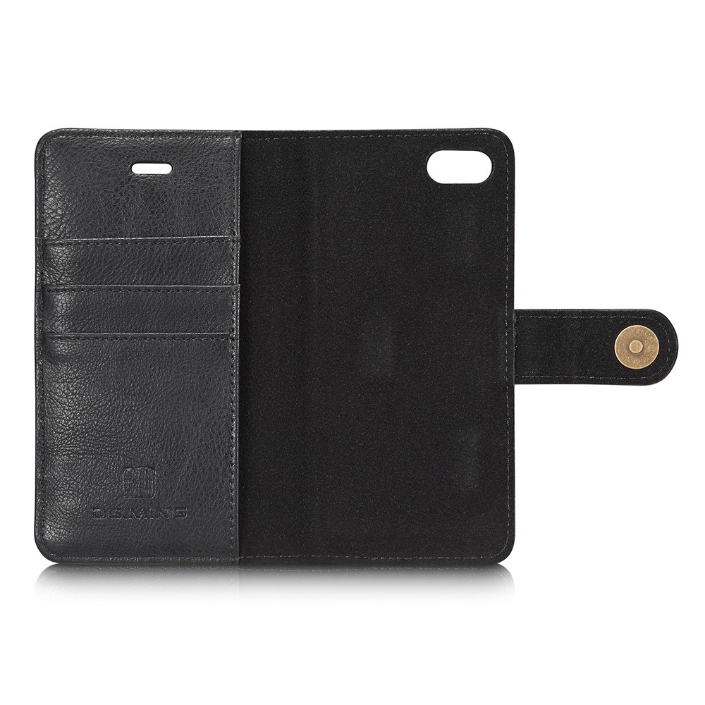 DG.MING Split Leather Wallet Cover with Detachable PC Back Shell for iPhone SE (2020) / SE (2022) / 8 / 7 - Black-7