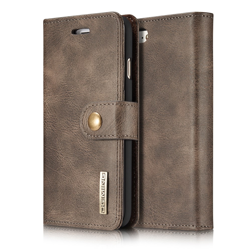DG.MING for iPhone 7 2-In-1 Split Leather Wallet PC Case - Coffee-1