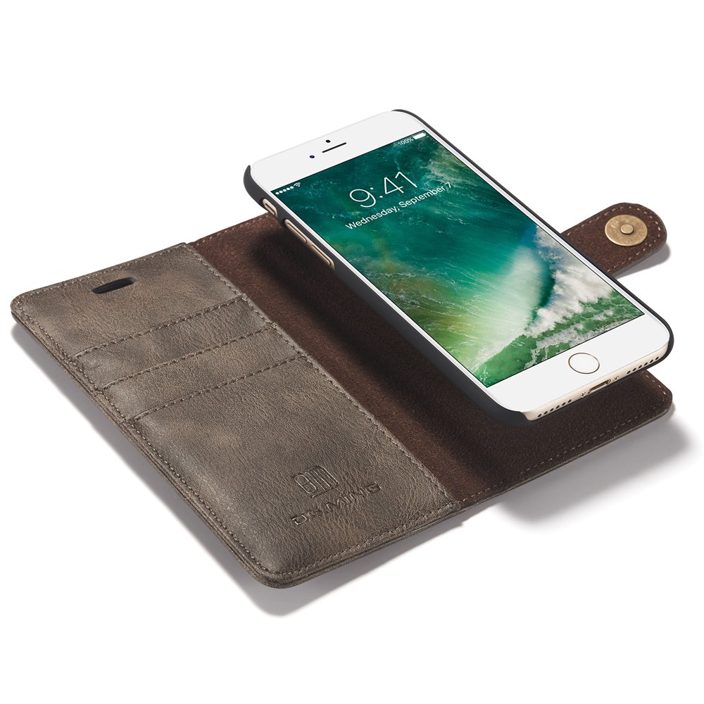 DG.MING for iPhone 7 2-In-1 Split Leather Wallet PC Case - Coffee-9