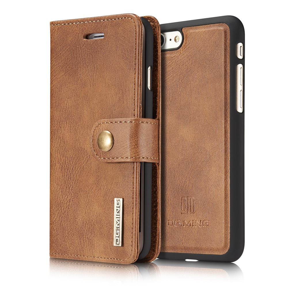 DG.MING for iPhone 7 2-In-1 Split Leather Wallet Cover PC Shell - Brown-2