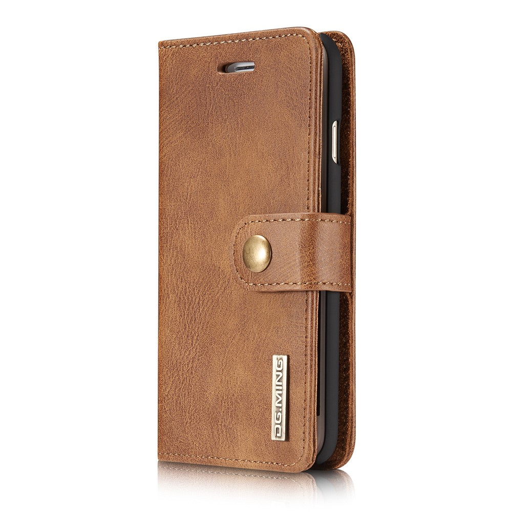 DG.MING for iPhone 7 2-In-1 Split Leather Wallet Cover PC Shell - Brown-3