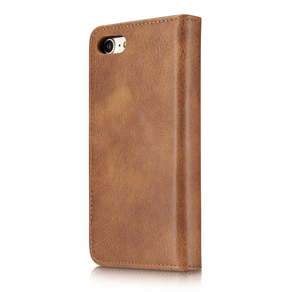 DG.MING for iPhone 7 2-In-1 Split Leather Wallet Cover PC Shell - Brown-4