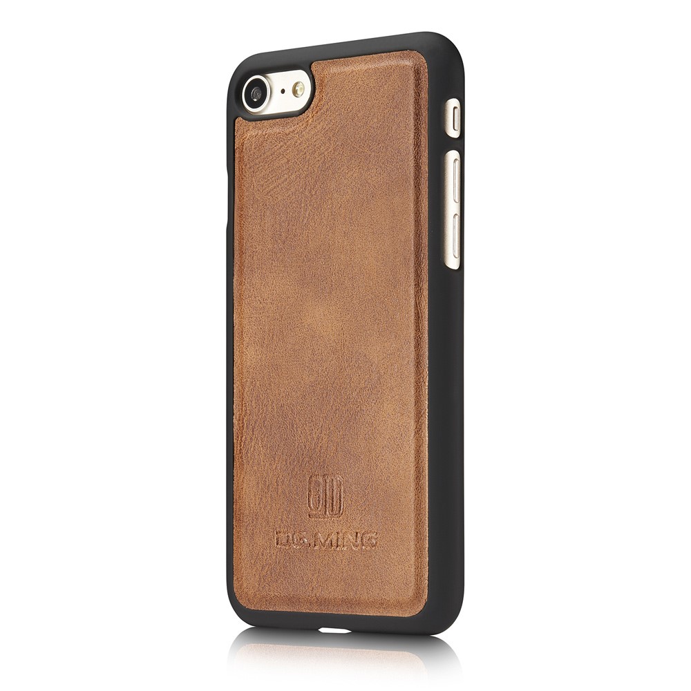 DG.MING for iPhone 7 2-In-1 Split Leather Wallet Cover PC Shell - Brown-5
