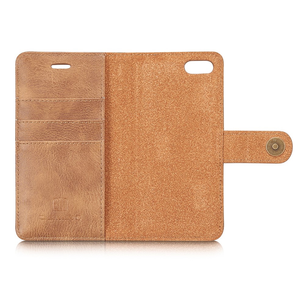 DG.MING for iPhone 7 2-In-1 Split Leather Wallet Cover PC Shell - Brown-7
