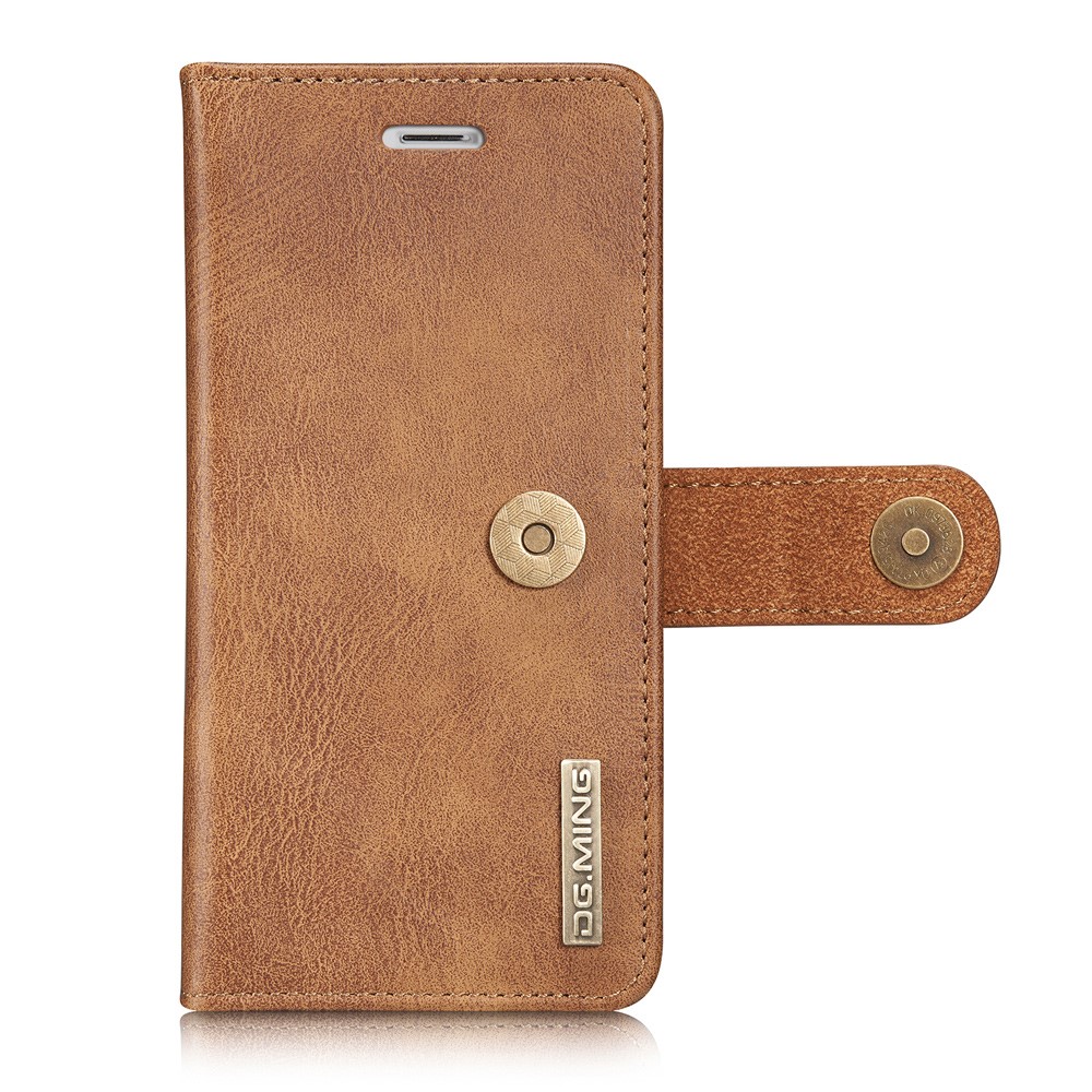 DG.MING for iPhone 7 2-In-1 Split Leather Wallet Cover PC Shell - Brown-8