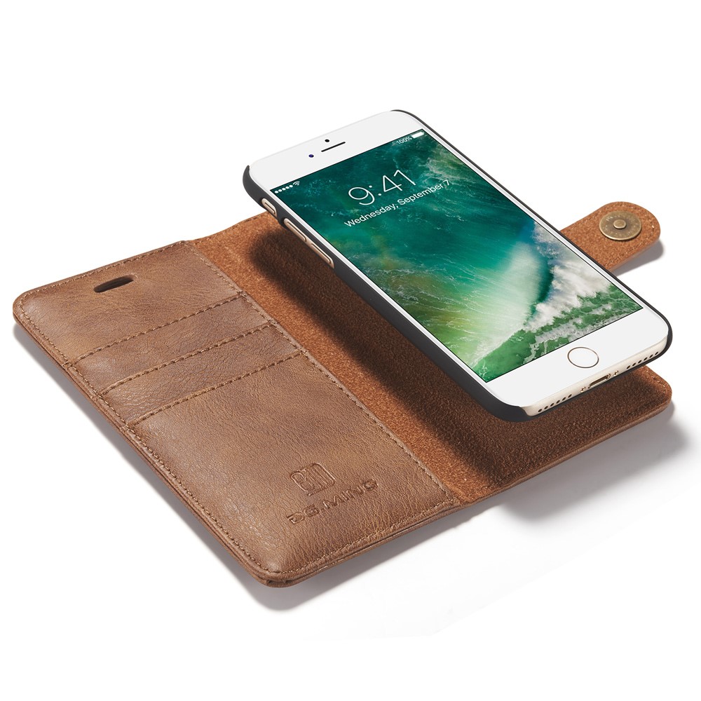 DG.MING for iPhone 7 2-In-1 Split Leather Wallet Cover PC Shell - Brown-9