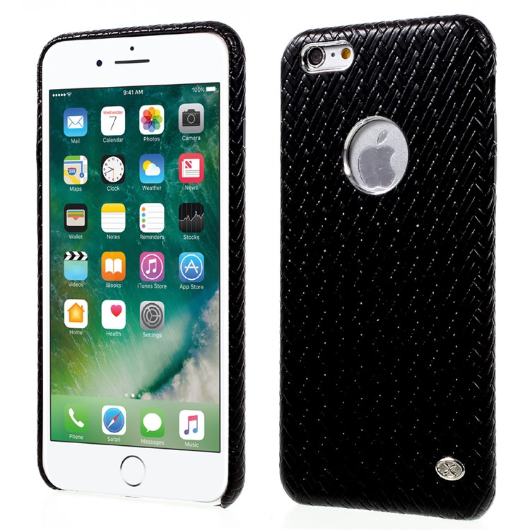 VORSON for iPhone 6S 6 Woven Pattern Leather Coated Hard Case - Black-1
