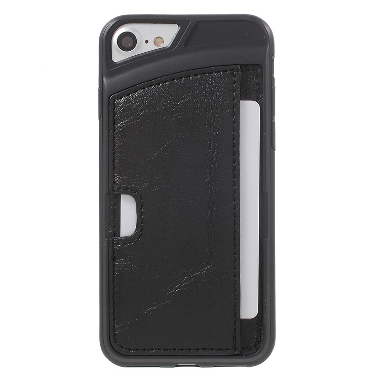 Leather Coated Flexible TPU Back Phone Case with Card Holder for iPhone 7 - Black-2
