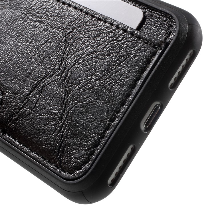Leather Coated Flexible TPU Back Phone Case with Card Holder for iPhone 7 - Black-4