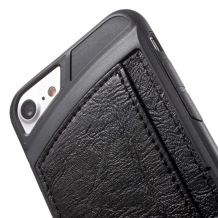 Leather Coated Flexible TPU Back Phone Case with Card Holder for iPhone 7 - Black-5