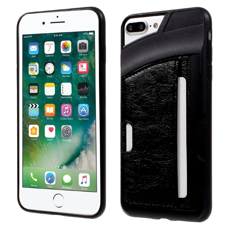 PU Leather Coated Card Holder TPU Case for iPhone 7 Plus - Black-1