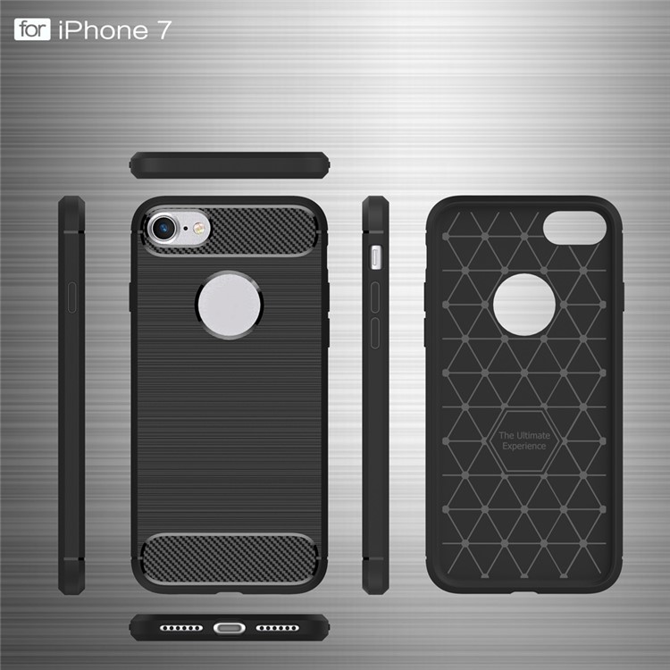 Pour IPhone 8/7 4,7 Pouces TPU Brossée TPU Anti-rayures Anti-rayures En Fibre De Carbone - Noir-6